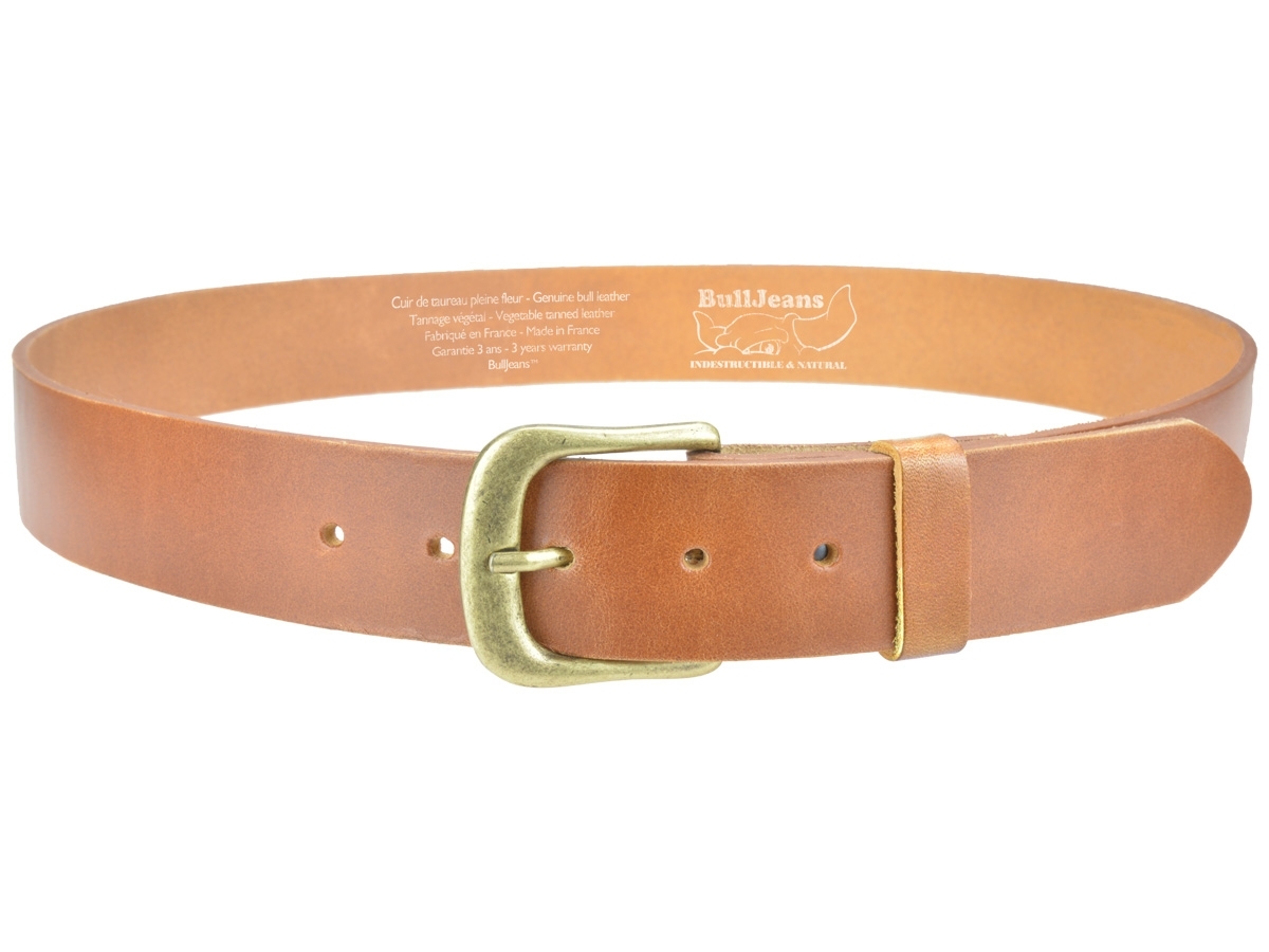 BULLJEANS N°12 | Ceinturon Homme couleur cognac boucle arrondie fine finition laiton