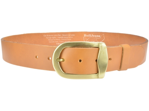 BULLJEANS N°13 | Ceinturon cuir camel boucle vintage laiton massif 3