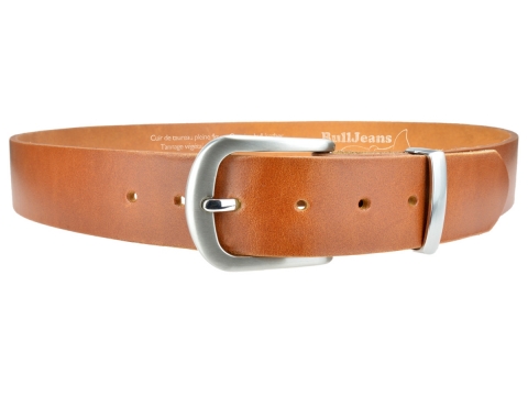 BULLJEANS N°21 | Ceinturon homme cuir couleur cognac boucle polyvalente métal brossé 4