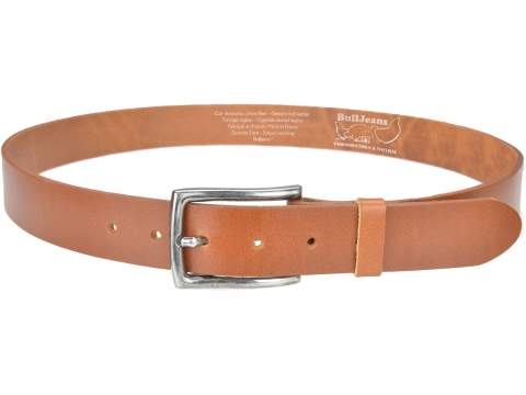 BULLJEANS35 N°2 | Ceinture cuir couleur cognac boucle rectangulaire finition anthracite