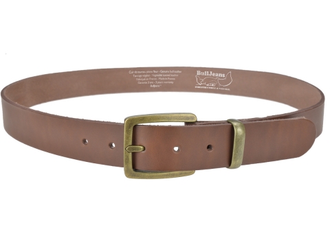 BULLJEANS35 N°5 | Ceinture cuir couleur châtaigne boucle rectangulaire finition laiton