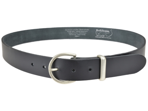 BULLJEANS35 N°9 | Ceinture noire boucle fine ronde finition argent 2