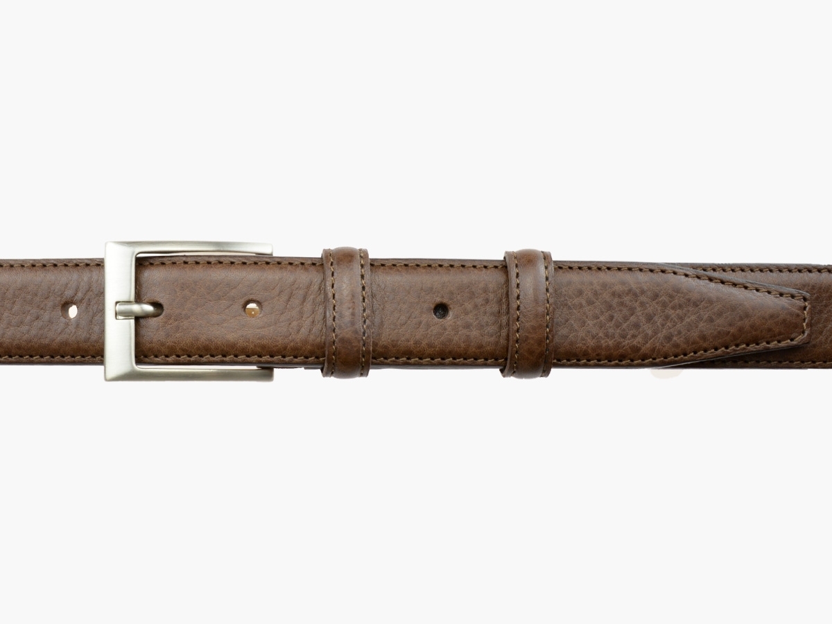 GAROT CLASSIQUE 35MM | N°3 Ceinture habillée marron, piquée, doublure beige 1