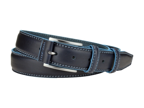 GAROT TENDANCE 35MM | N°14 Ceinture bleue en cuir piqûre sellier de couleur bleue 