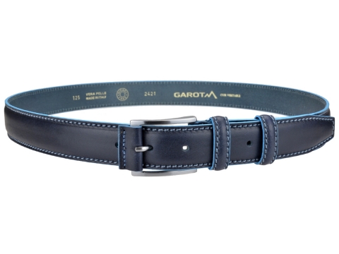 GAROT TENDANCE 35MM | N°14 Ceinture bleue en cuir piqûre sellier de couleur bleue 2