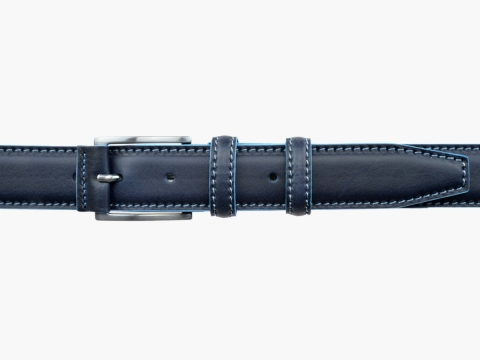 GAROT TENDANCE 35MM | N°14 Ceinture bleue en cuir piqûre sellier de couleur bleue 3