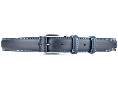 GAROT TENDANCE 35MM | N°14 Ceinture bleue en cuir piqûre sellier de couleur bleue 4