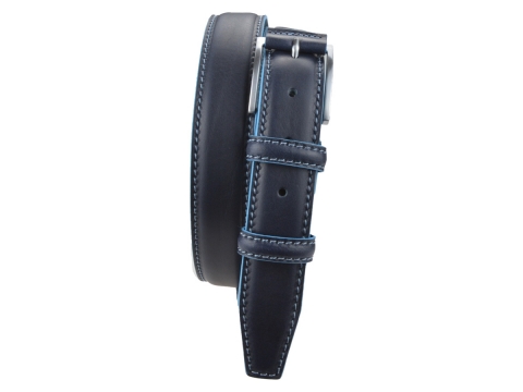 GAROT TENDANCE 35MM | N°14 Ceinture bleue en cuir piqûre sellier de couleur bleue 6