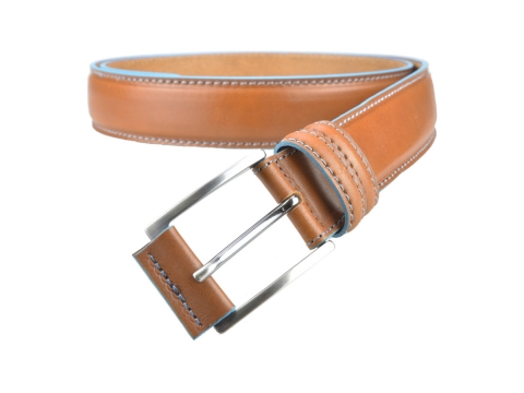 GAROT TENDANCE 35MM | N°14 Ceinture couleur miel en cuir piqûre sellier de couleur bleue 