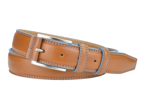 GAROT TENDANCE 35MM | N°14 Ceinture couleur miel en cuir piqûre sellier de couleur bleue 2