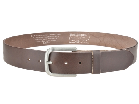 BULLJEANS N°06 | Ceinturon en cuir de couleur marron pour Homme avec une boucle arrondi finition argent 5
