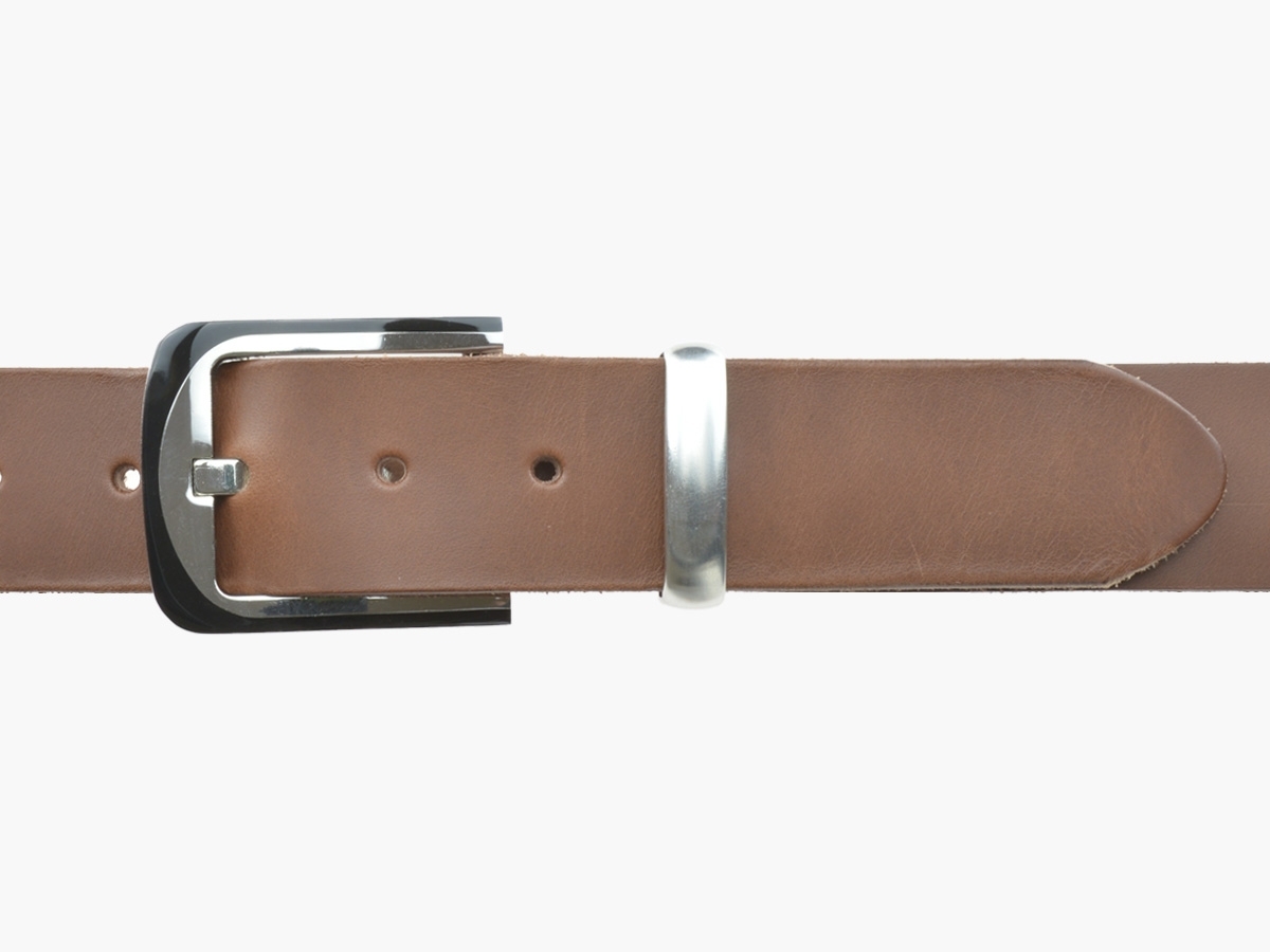 BULLJEANS N°08 | Ceinturon cuir couleur chataigne homme boucle habillée bi-ton